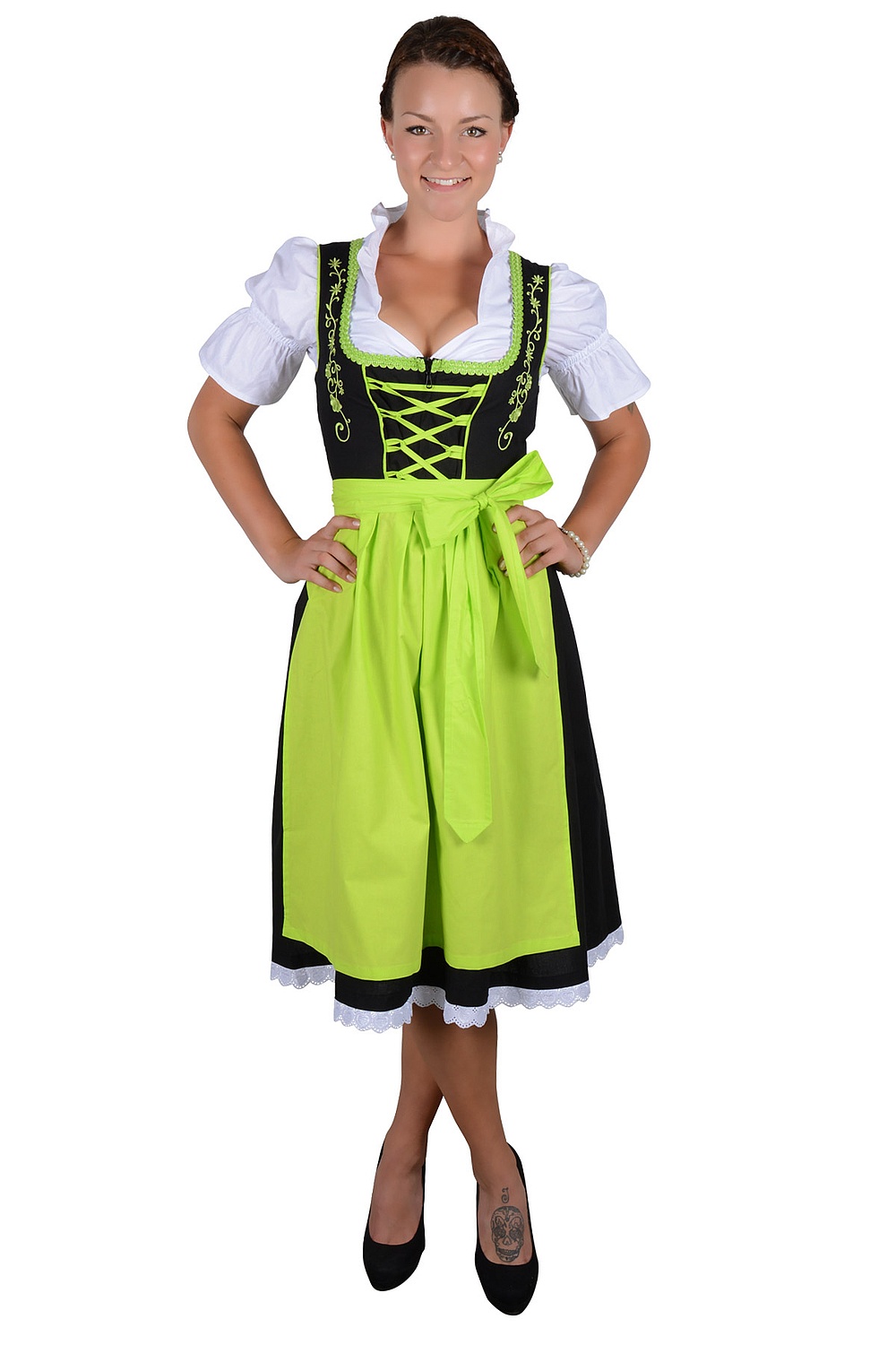 Midi Dirndl Laura schwarz grün