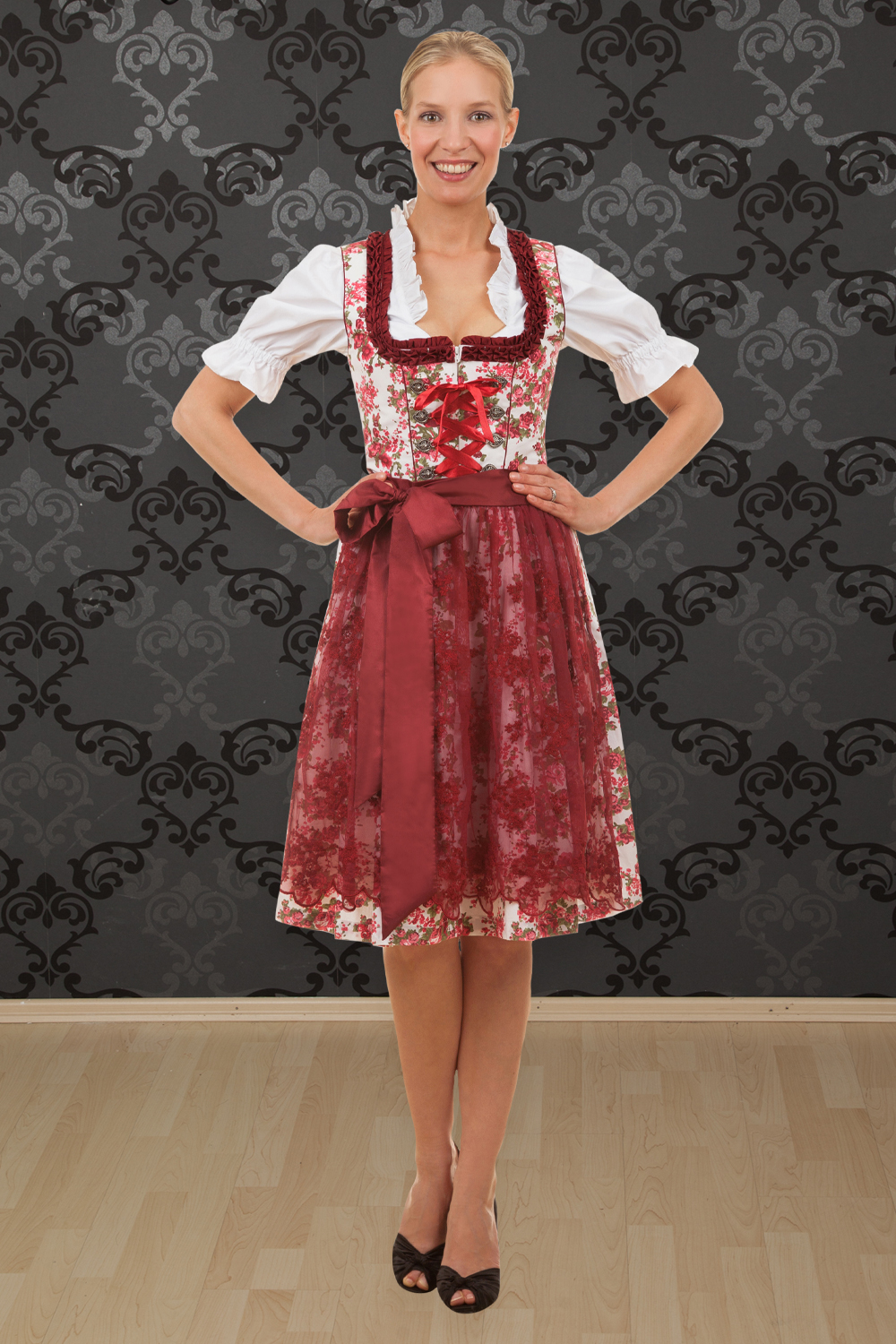 Midi Dirndl Estefania Blumen rot