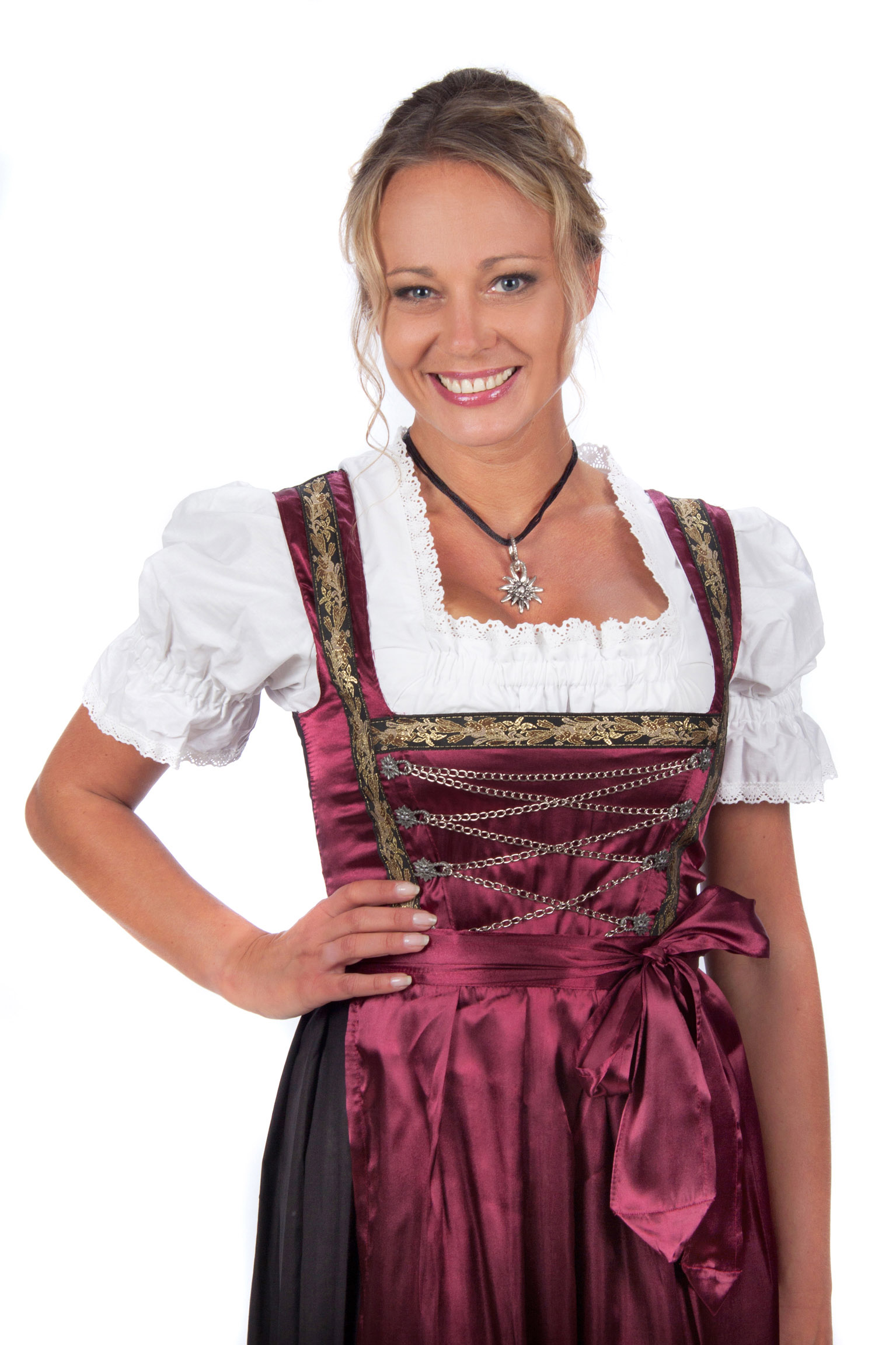 Edles Midi Dirndl rot schwarz