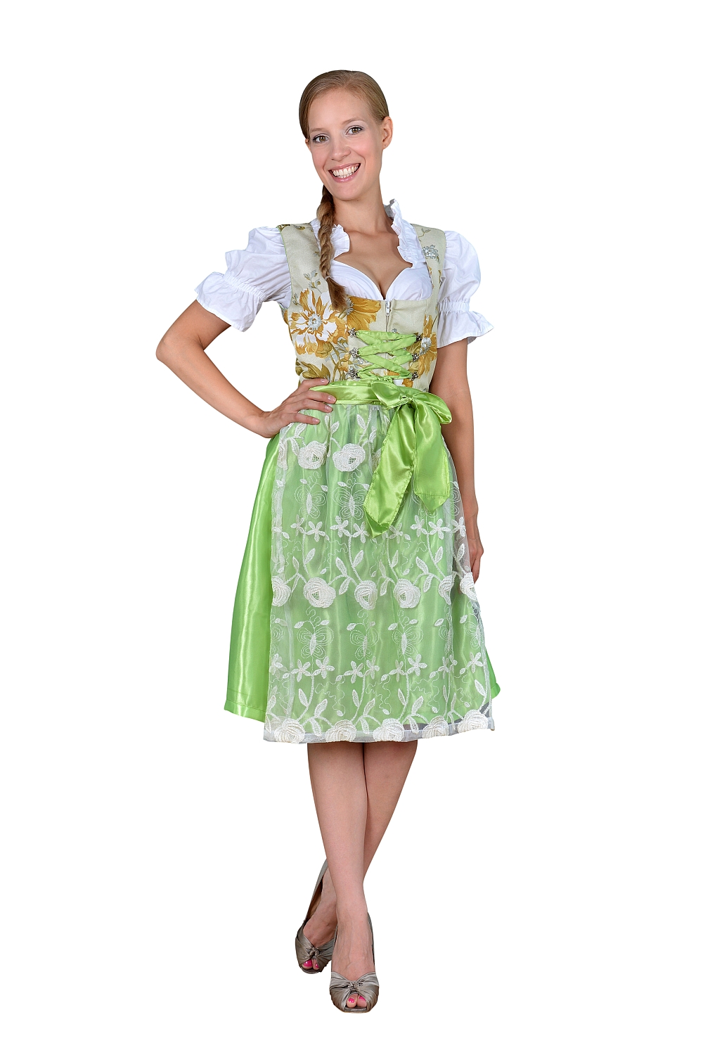 Mini Dirndl Blumen Spitze hellgrün