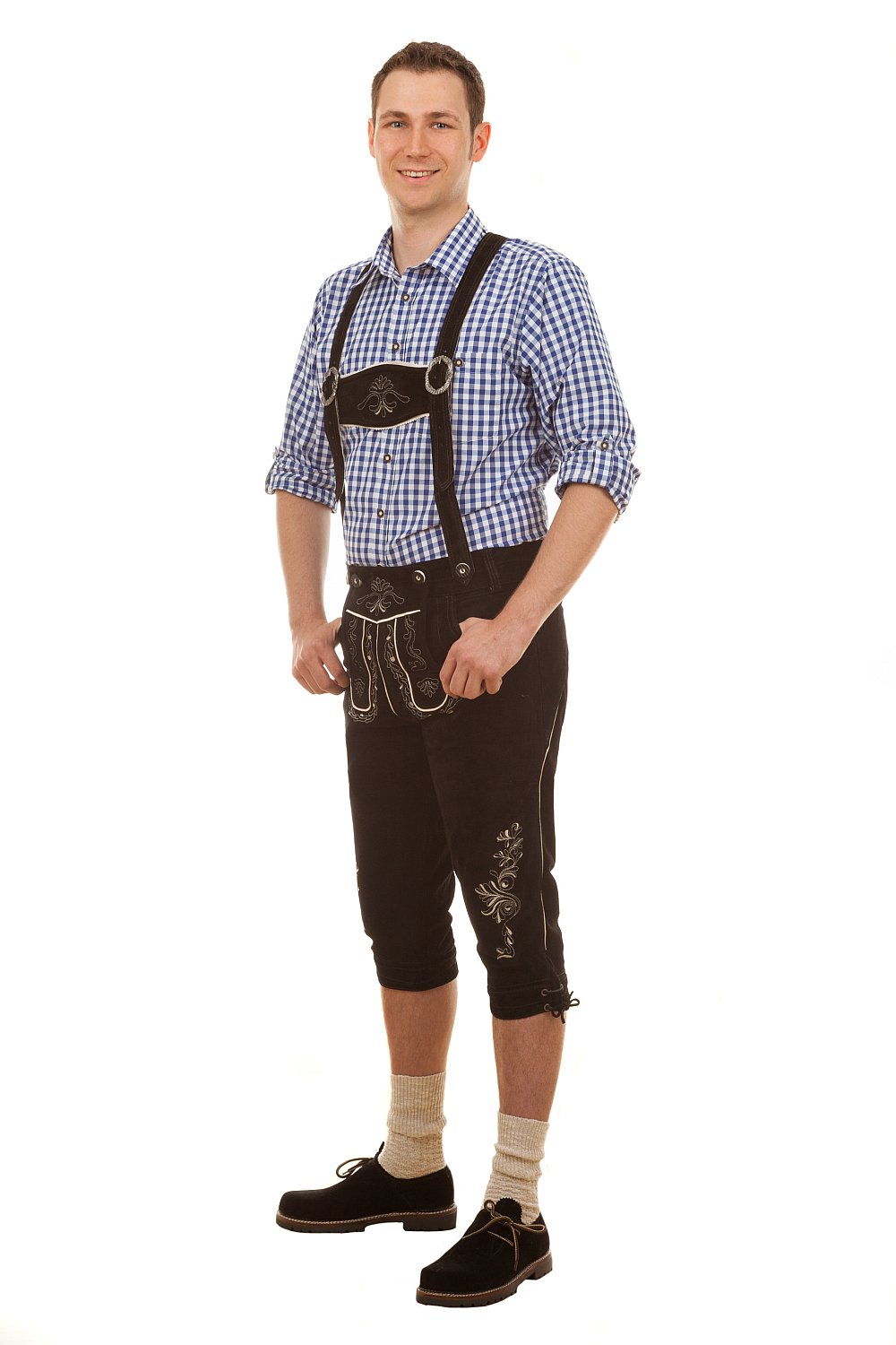 Trachtenlederhose Kniebundhose Hannes schwarz