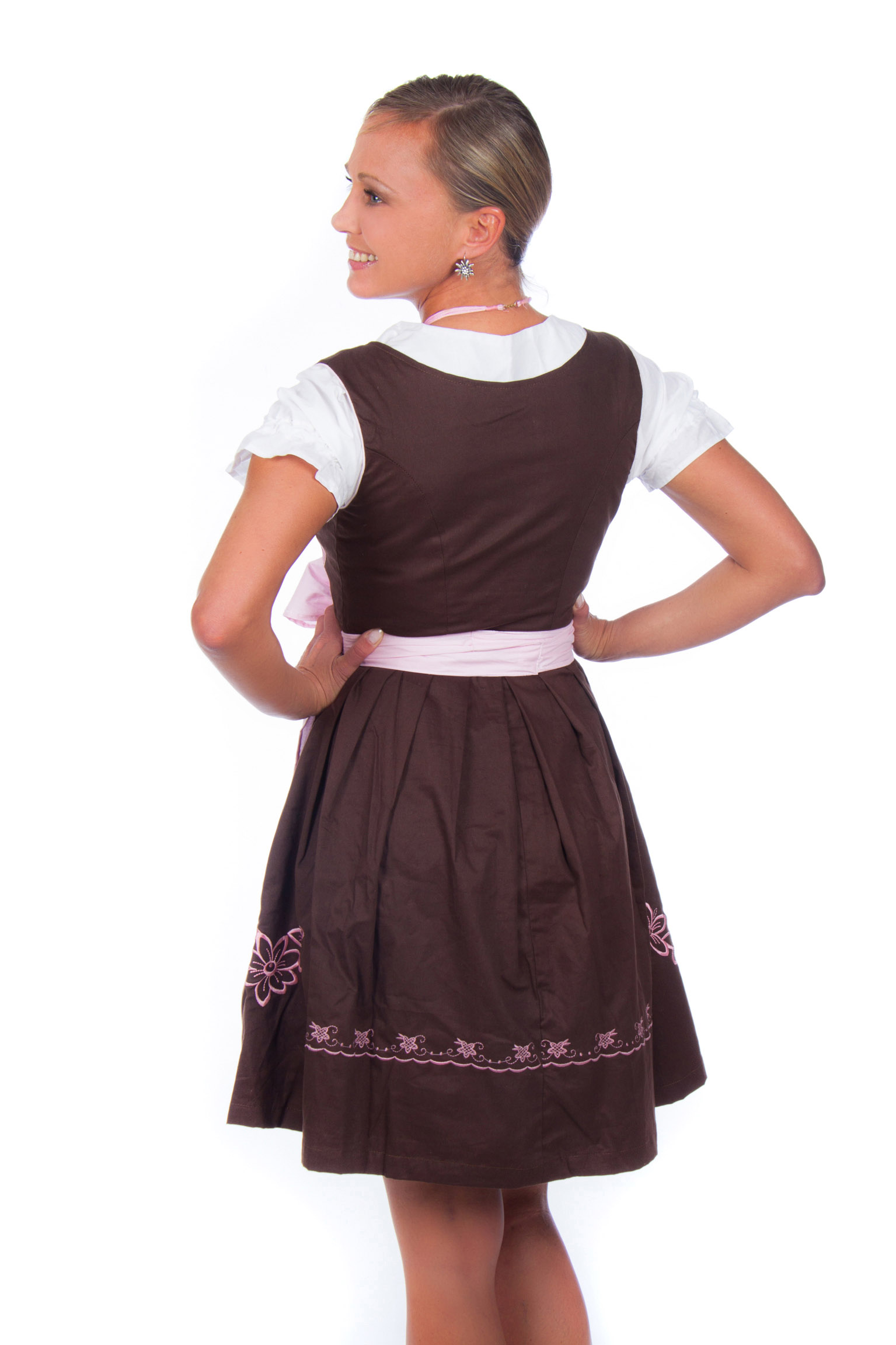 Süßes Mini Dirndl 3-teilig braun rosa