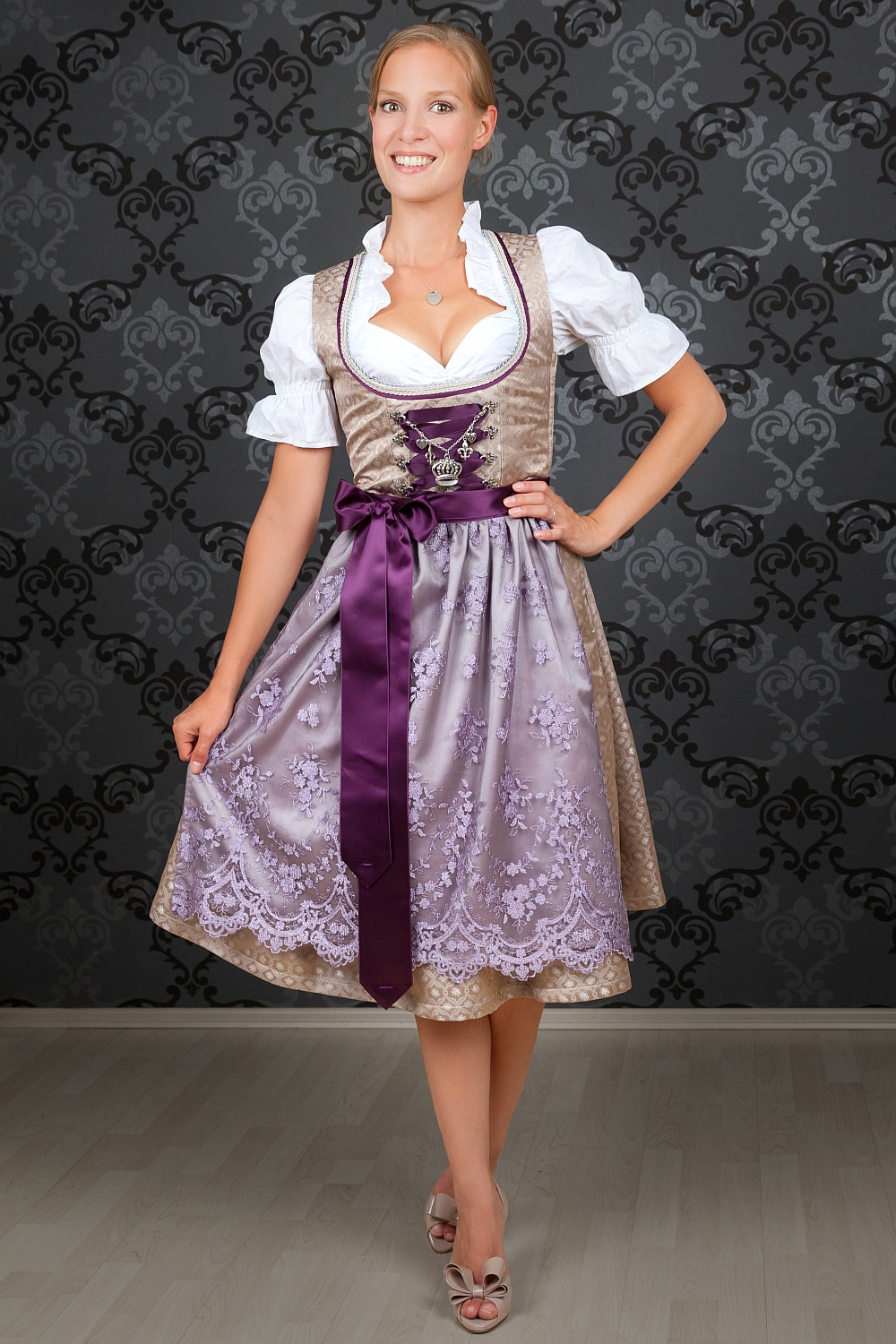 Midi Dirndl gold Brokat 