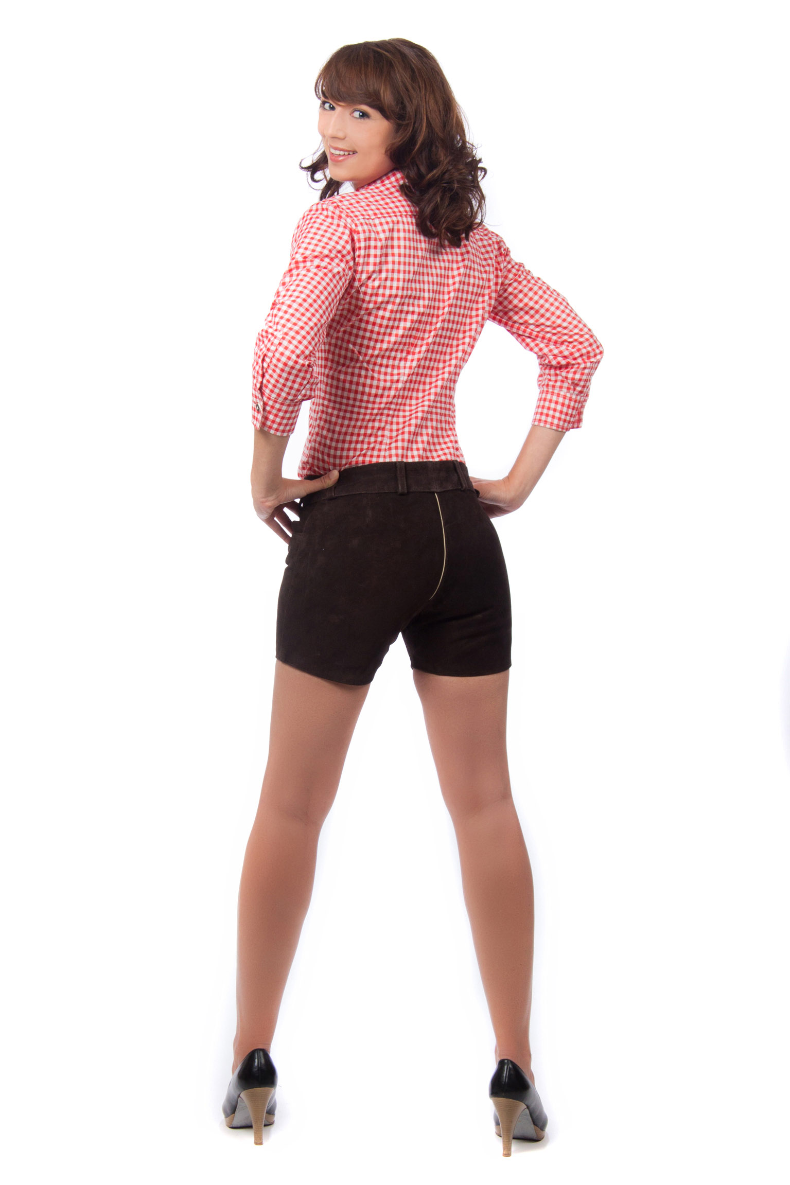 Damen Ledershorts dunkelbraun