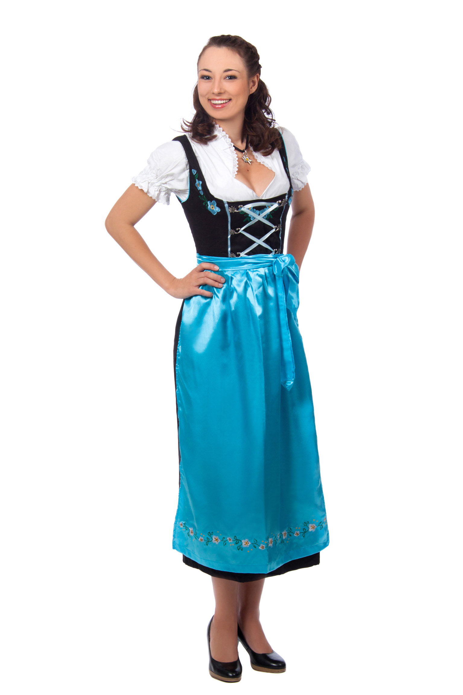 Langes Dirndl 3-teilig Trachtenkleid schwarz blau