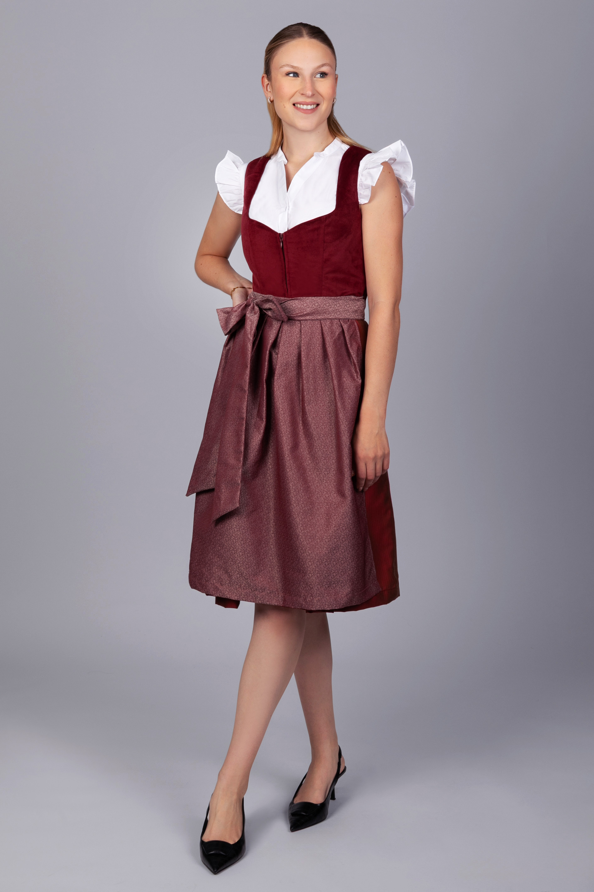 Midi Dirndl Luise Samt Rot