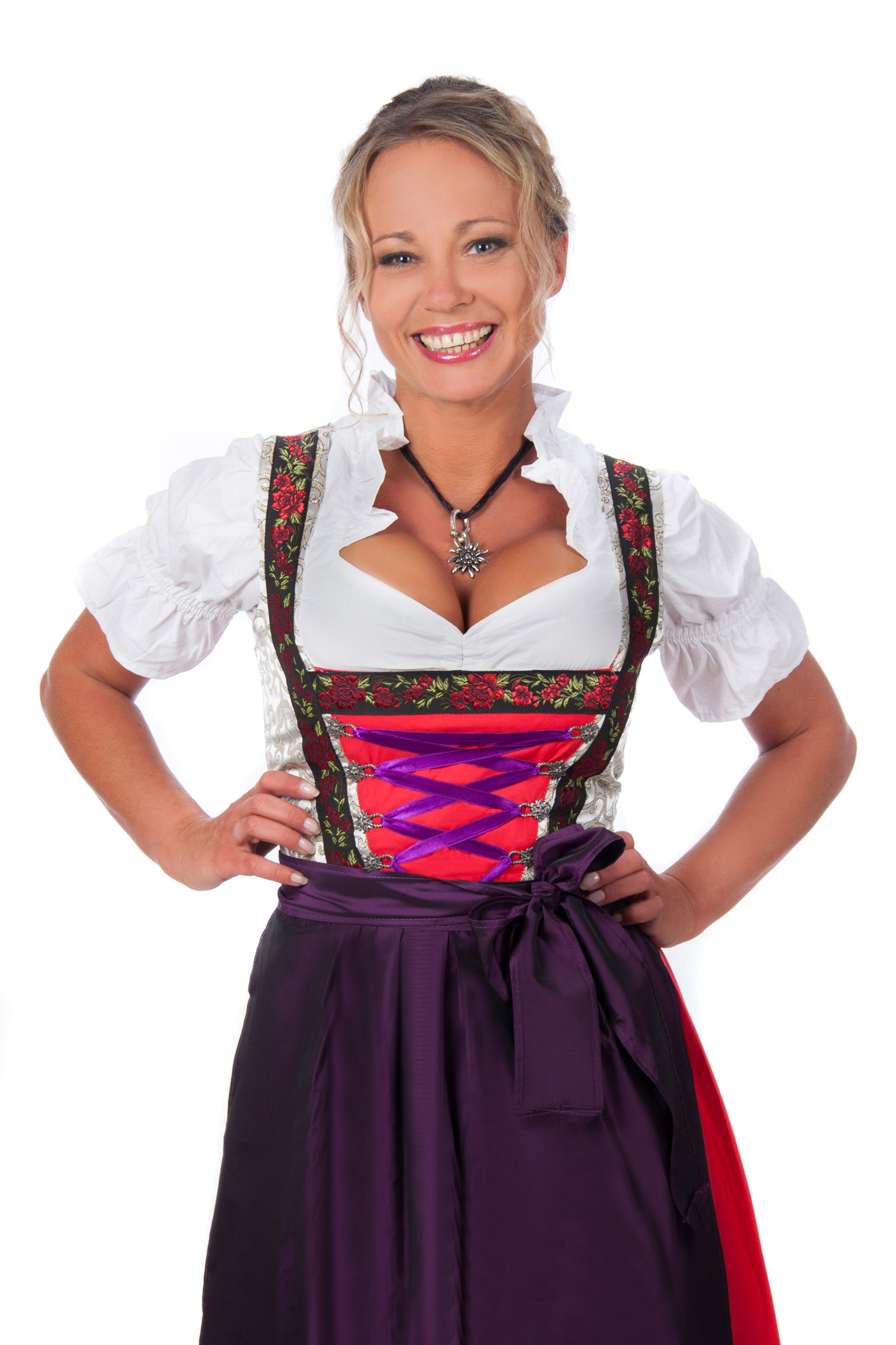 Langes Dirndl Trachtenkleid rot gold Rosen