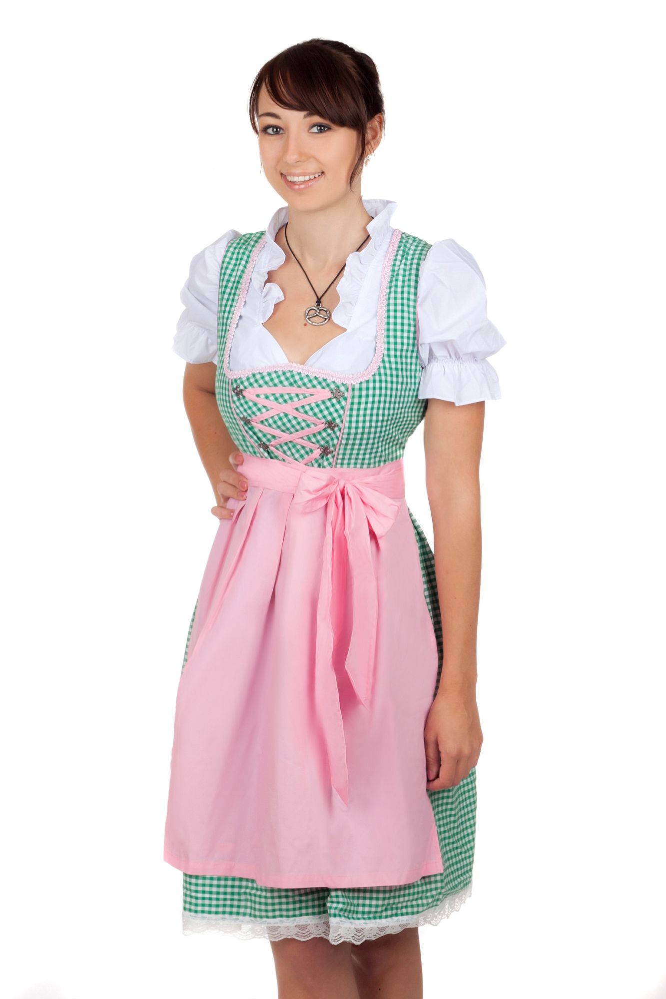 Midi Dirndl grün kariert rosa