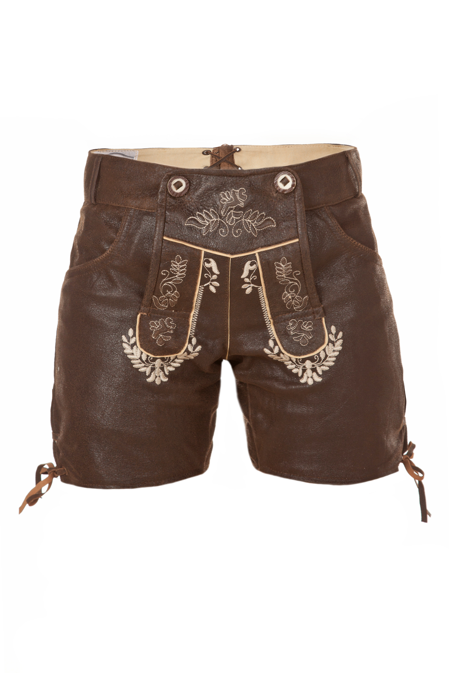 Kurze Damen Lederhose Wildbock dunkelbraun