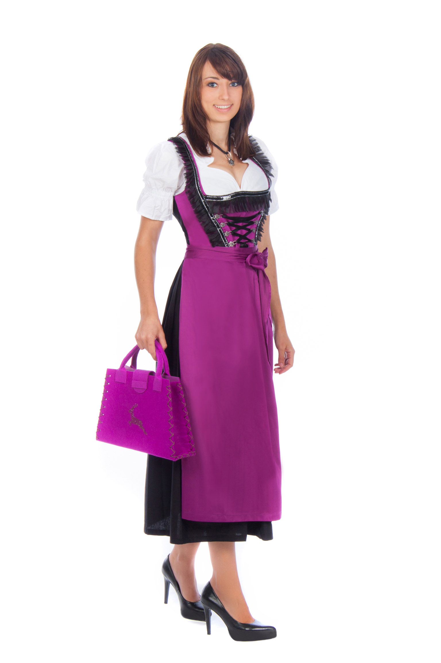 Midi Dirndl violett schwarz