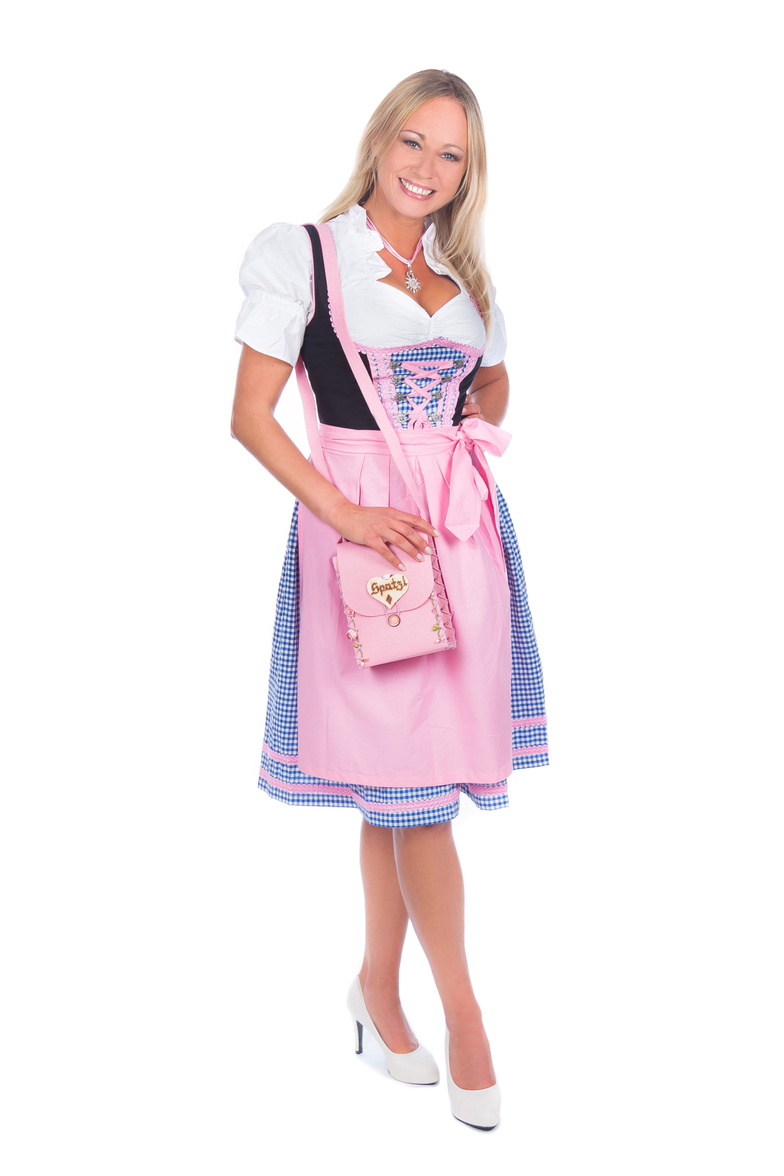 Mini Dirndl blau kariert rosa Borte