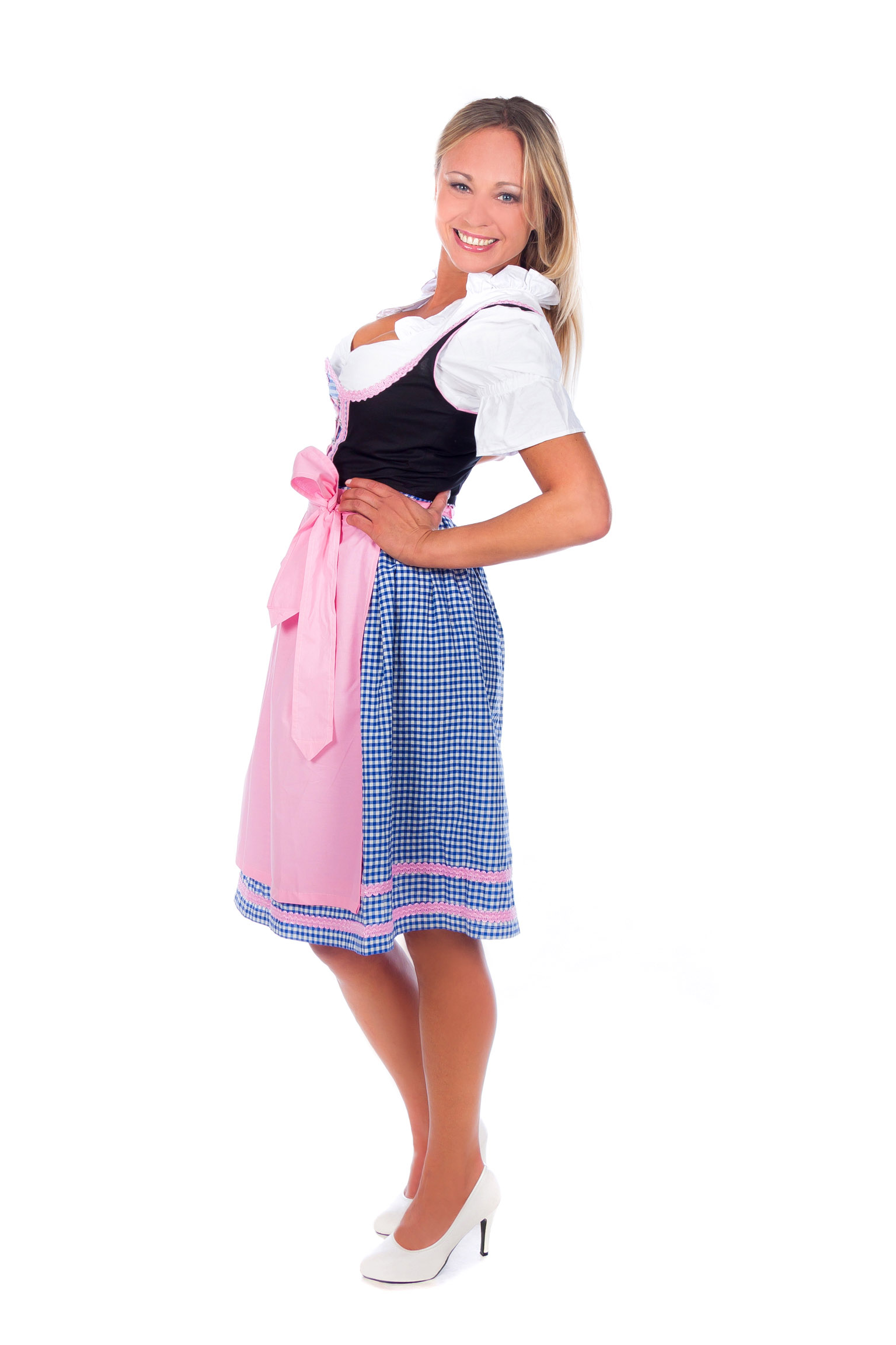 Mini Dirndl blau kariert rosa Borte