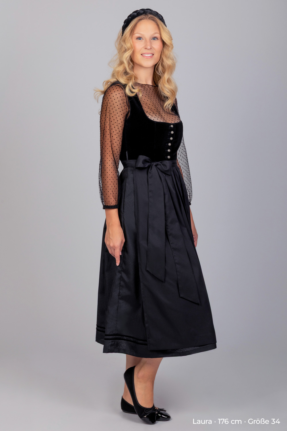 Langes Dirndl Irene Samt Schwarz