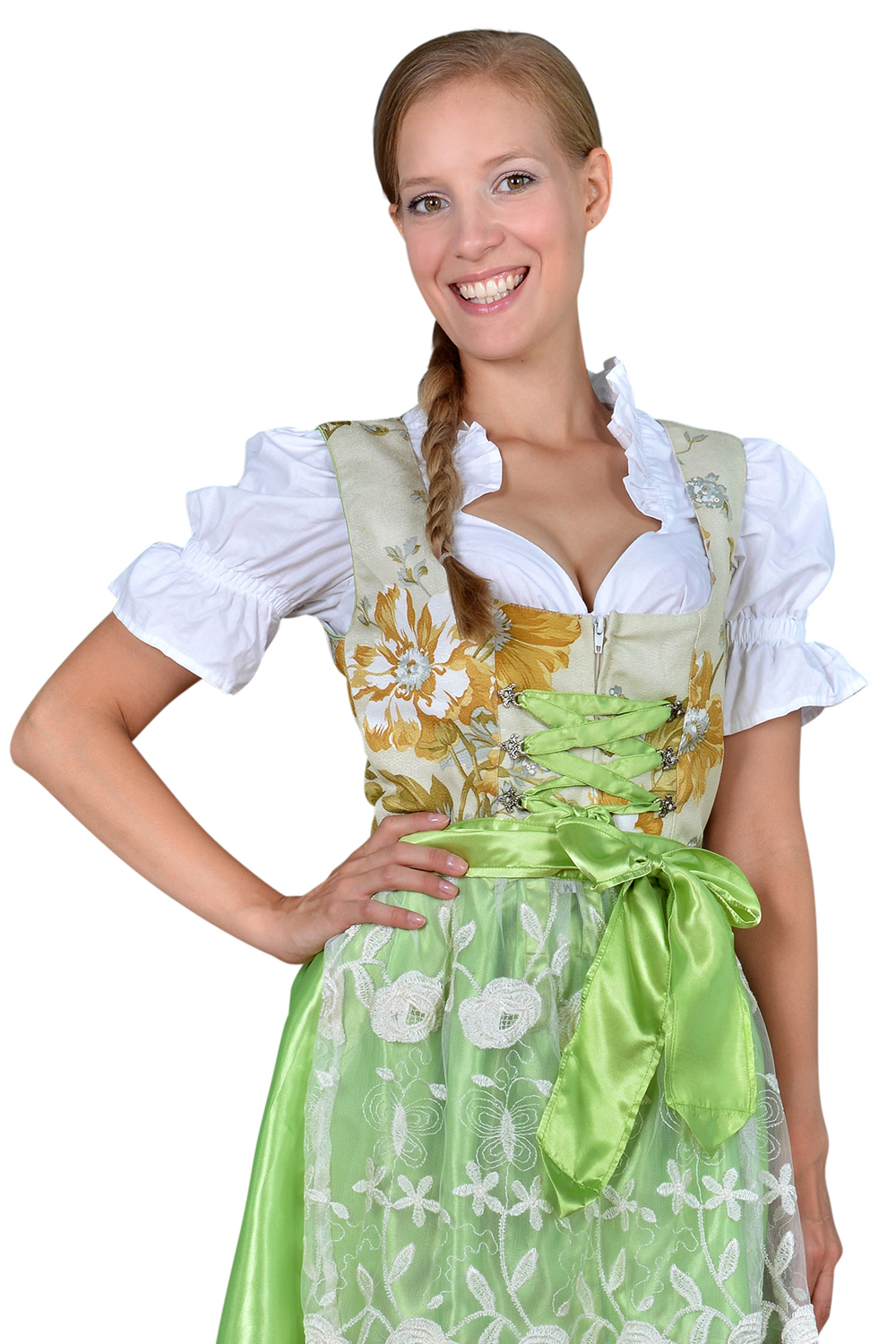 Mini Dirndl Blumen Spitze hellgrün