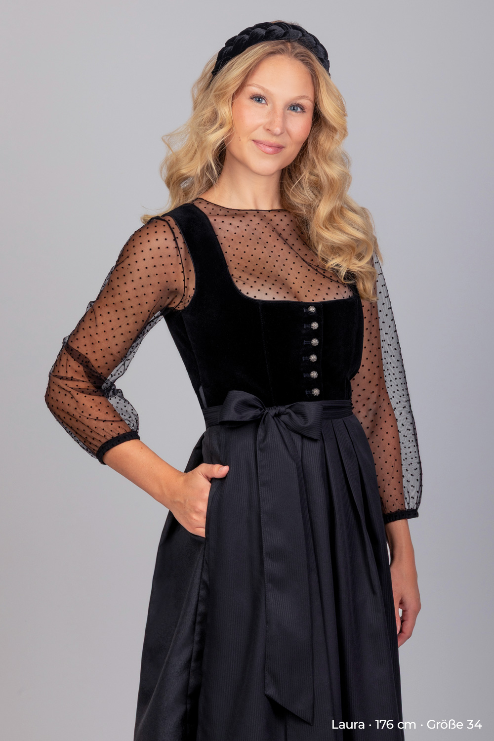 Langes Dirndl Irene Samt Schwarz