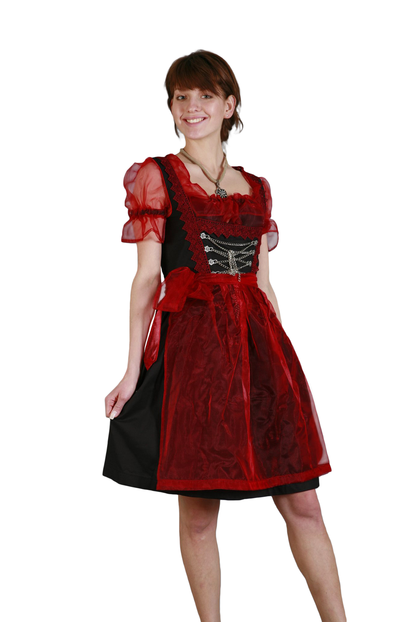 Sexy Mini Dirndl 3-teilig rot schwarz 