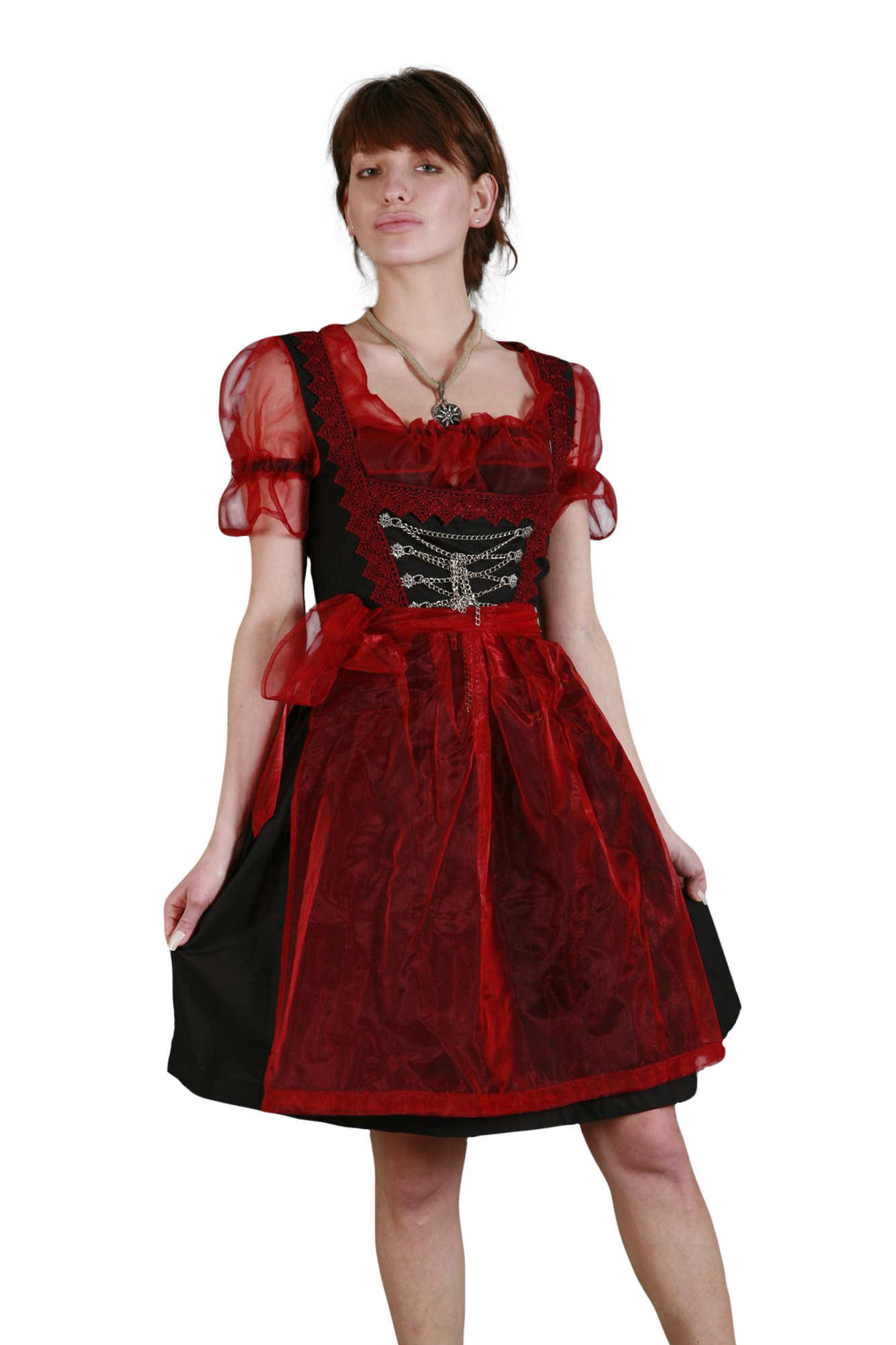 Sexy Mini Dirndl 3-teilig rot schwarz 