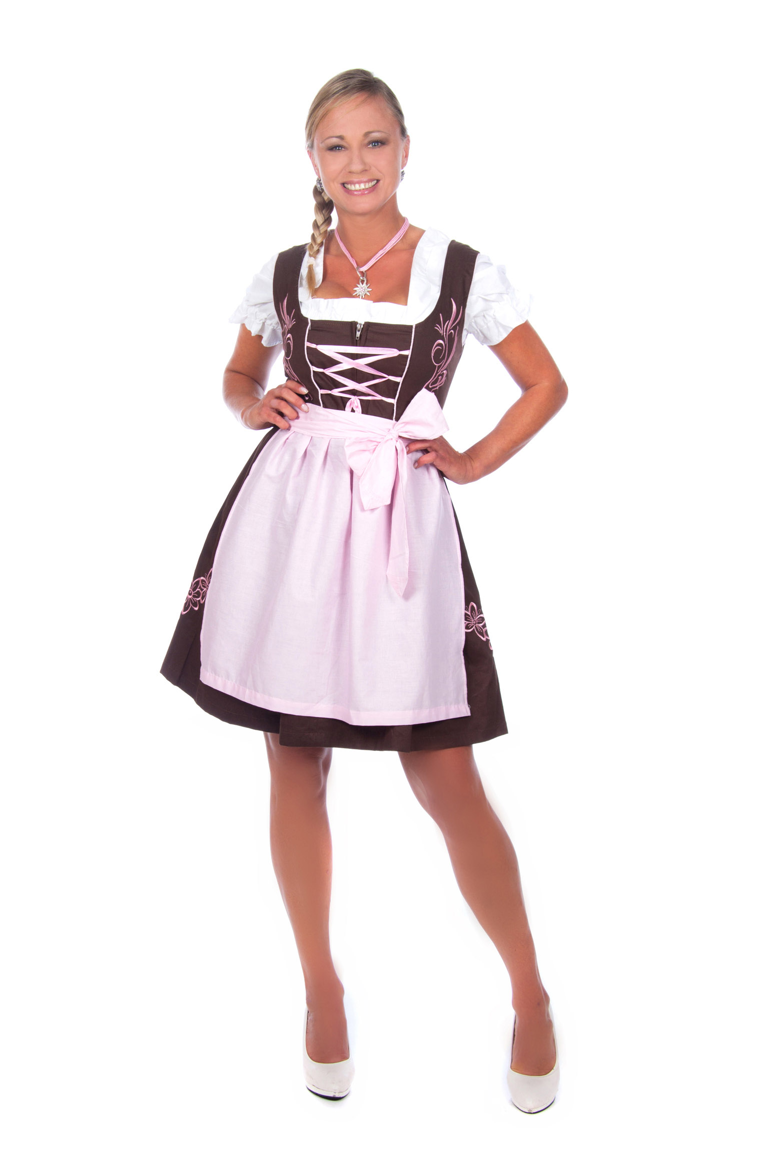 Süßes Mini Dirndl 3-teilig braun rosa