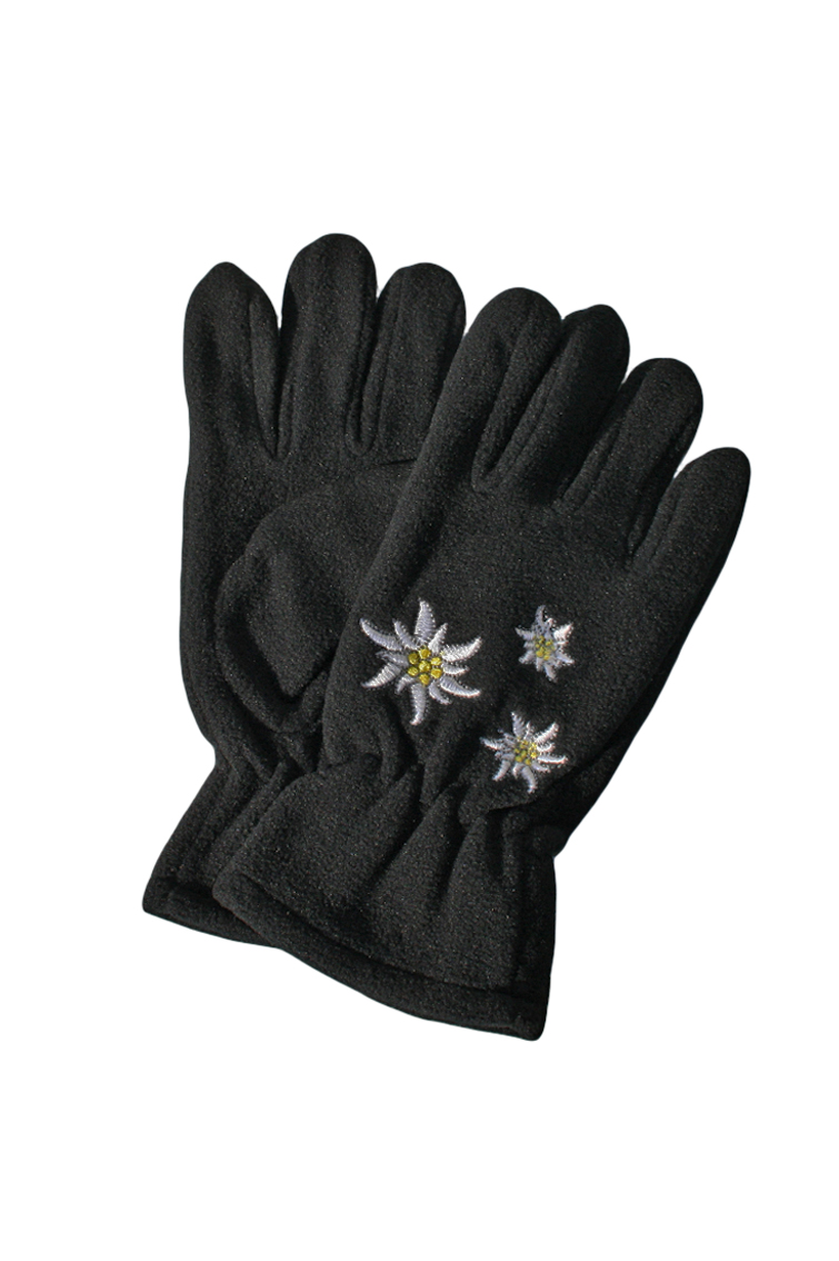 Damen Fleece Handschuhe mit Edelweiß schwarz