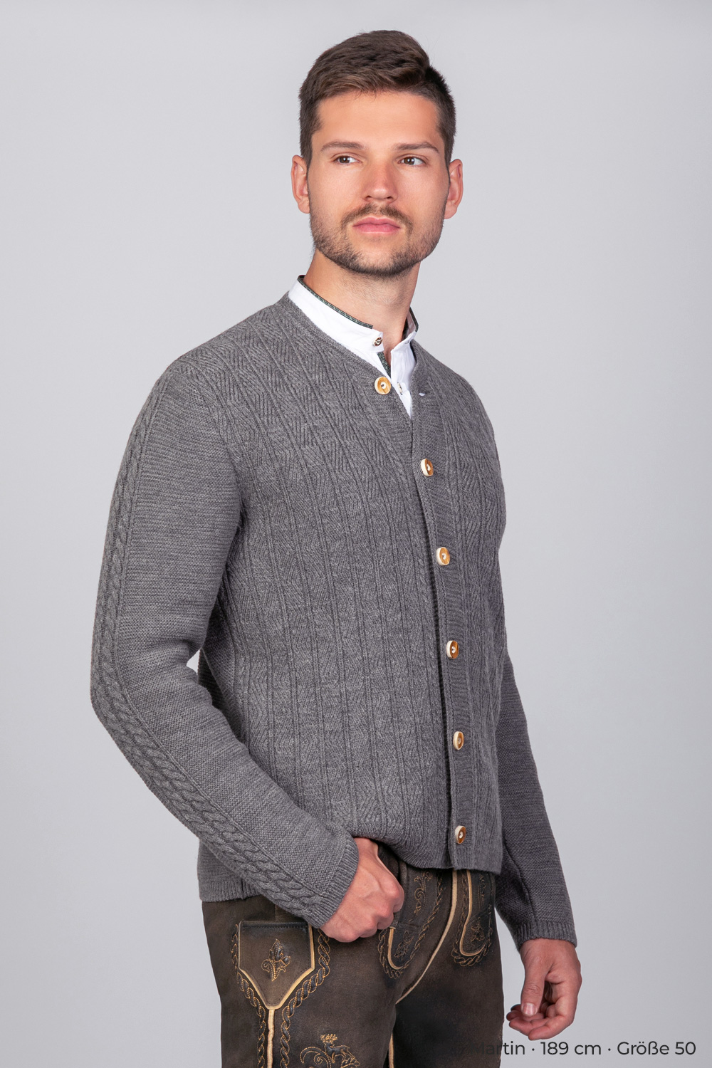 Trachten Strickjacke Leo Rauchgrau