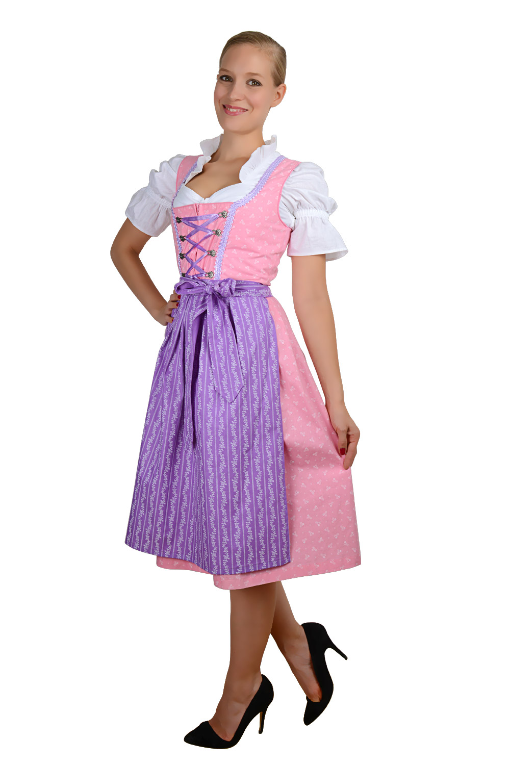 Midi Dirndl rosa flieder mit weißen Streublümchen