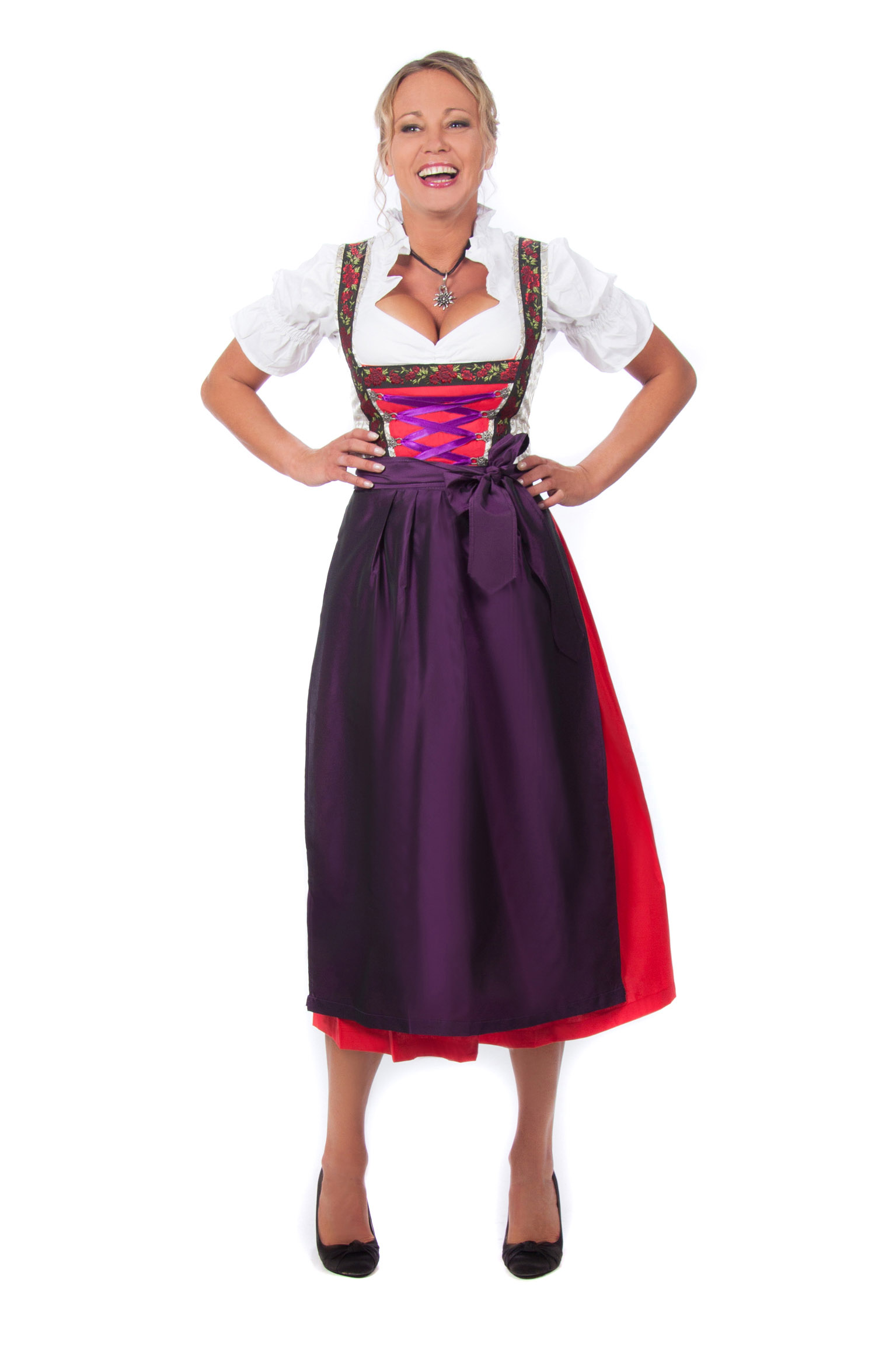 Langes Dirndl Trachtenkleid rot gold Rosen