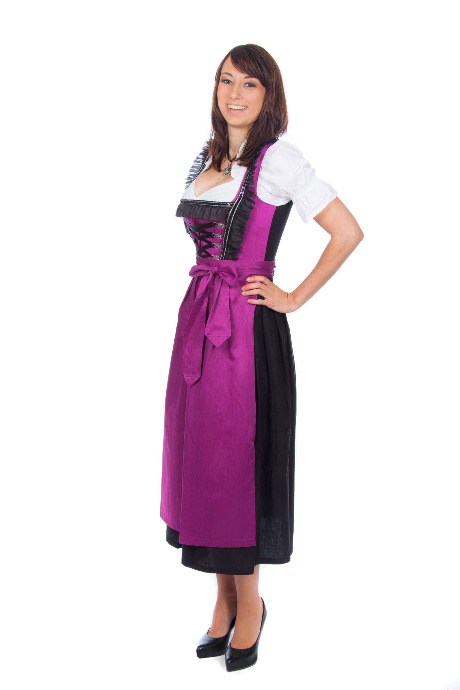 Midi Dirndl violett schwarz