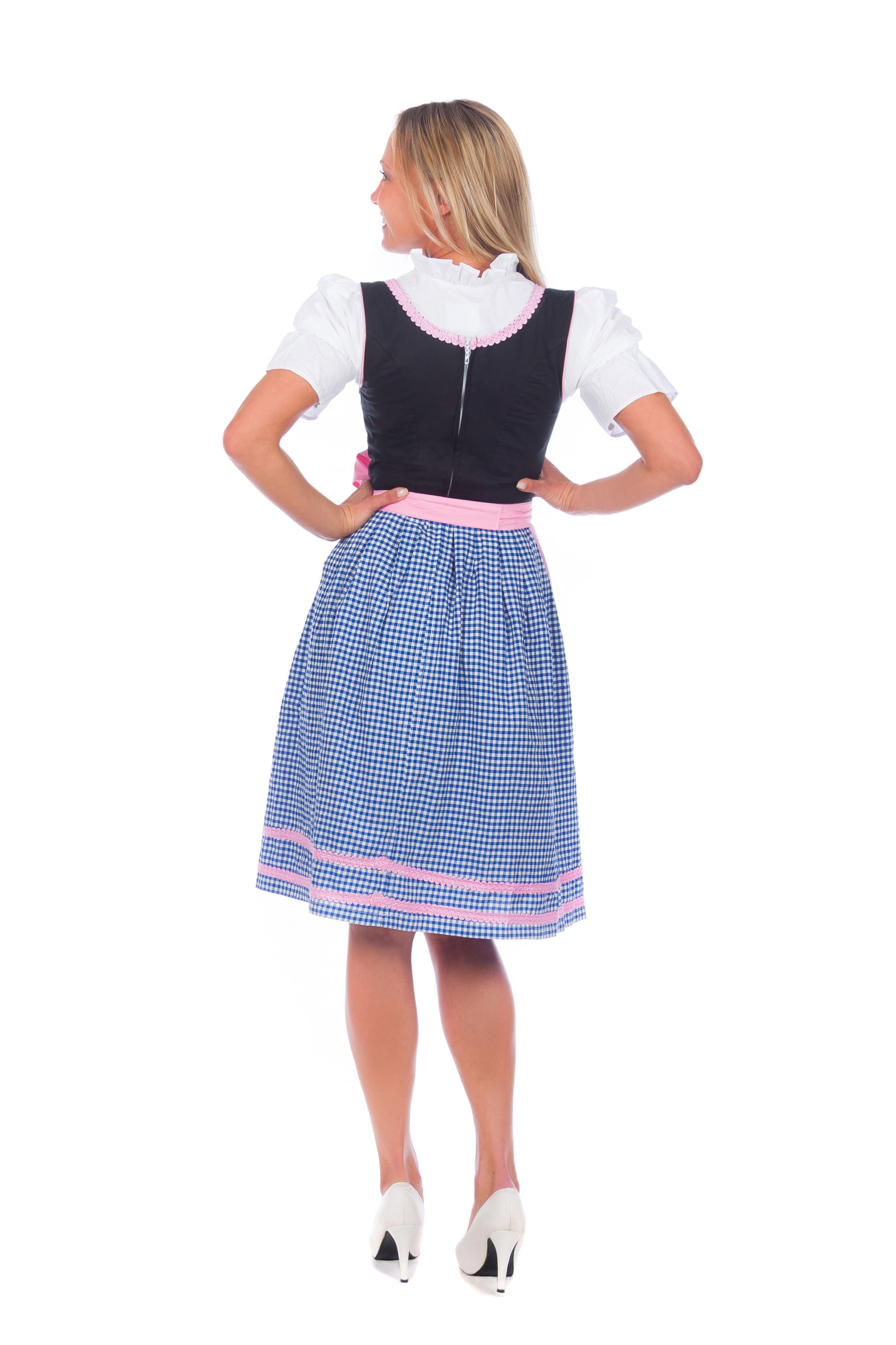 Mini Dirndl blau kariert rosa Borte