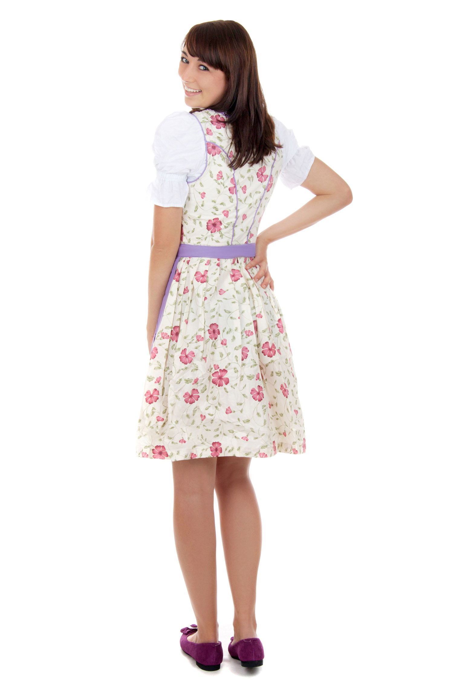 Mini Dirndl Blumen weiß lila