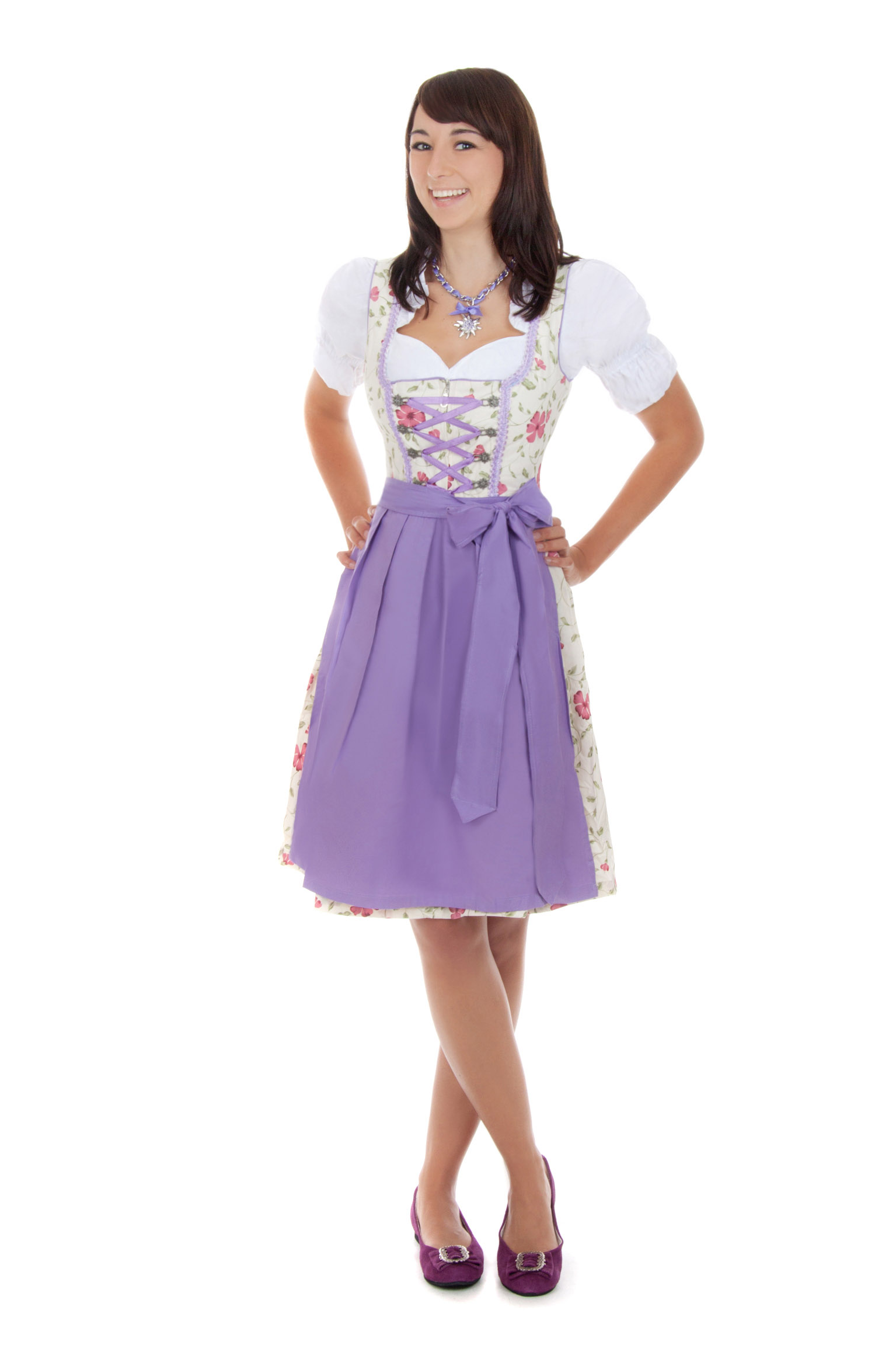 Mini Dirndl Blumen weiß lila