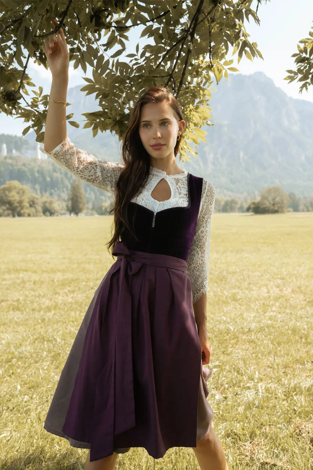 Midi Dirndl Viola Samt Lila