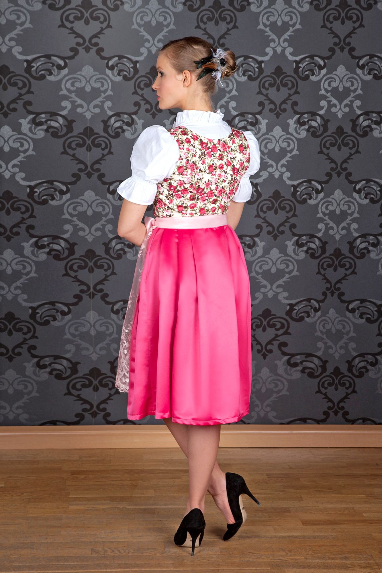 Midi Dirndl Made in Germany pink Blumen