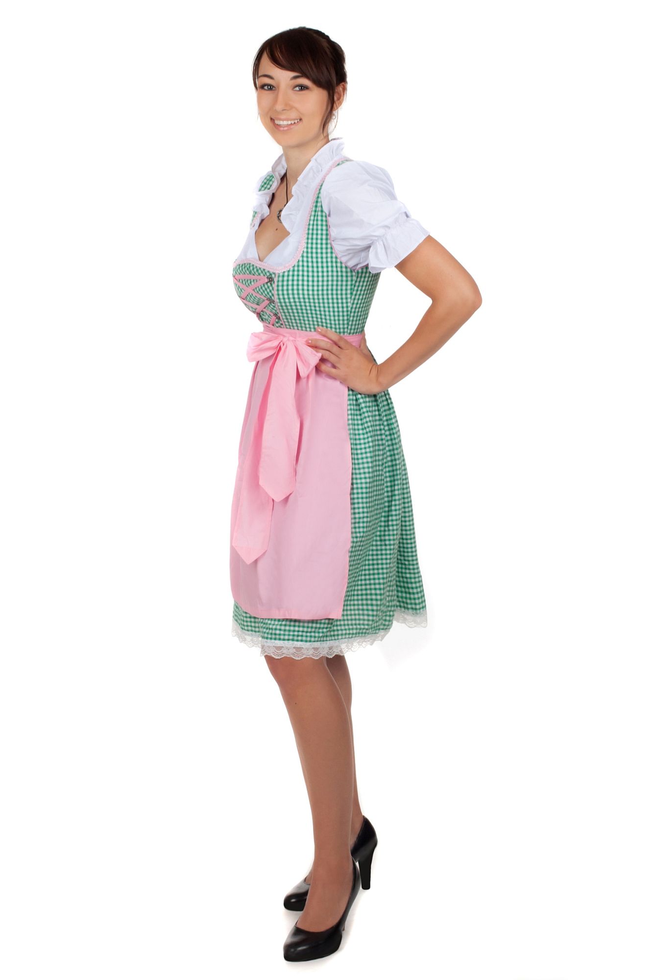 Midi Dirndl grün kariert rosa