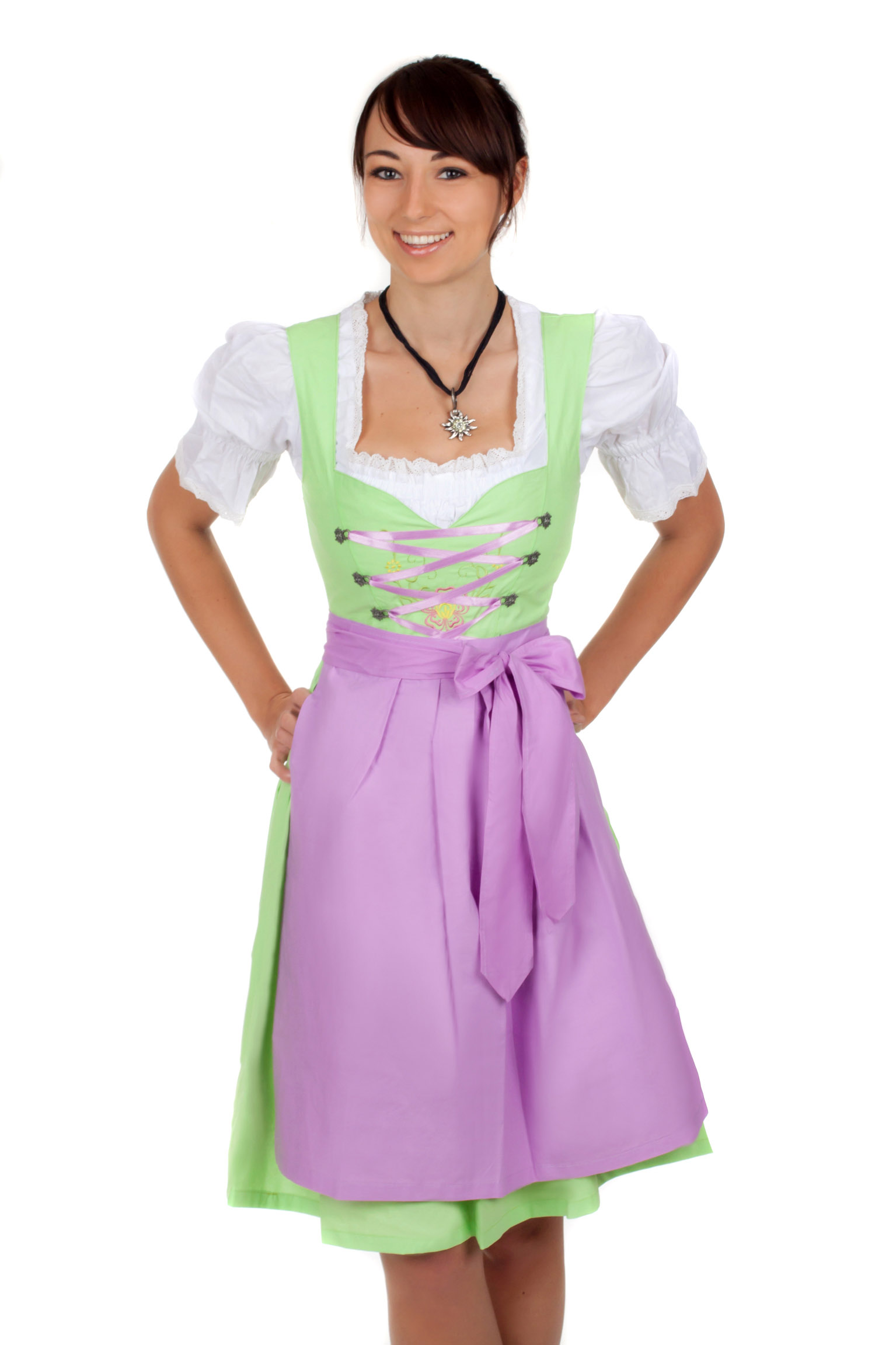 Sexy Mini Dirndl 3-teilig hellgrün lila 