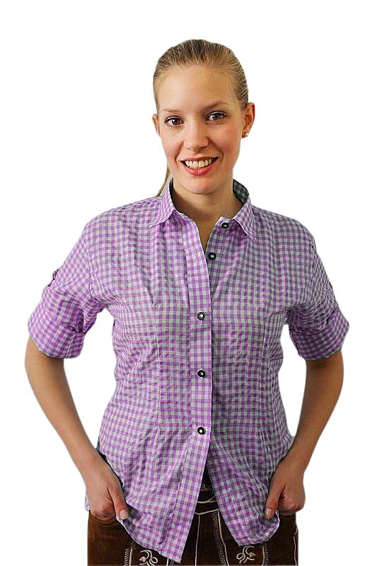 Trachtenbluse Damen Karo Rot-Weiß - Oktoberfest Bluse Mit Häkelspitze